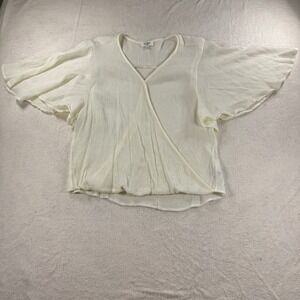 Umgee USA Women's Cream Crinkle Gauze Surplice Flutter Sleeve Blouse Top‎ Size L